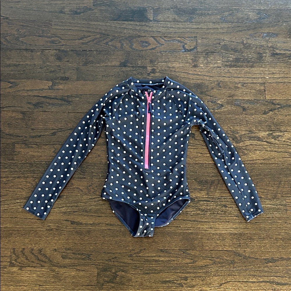 GAP Kids Girls Navy Polka Dot One-Piece Swimsuit with Pink Accent Size Medium